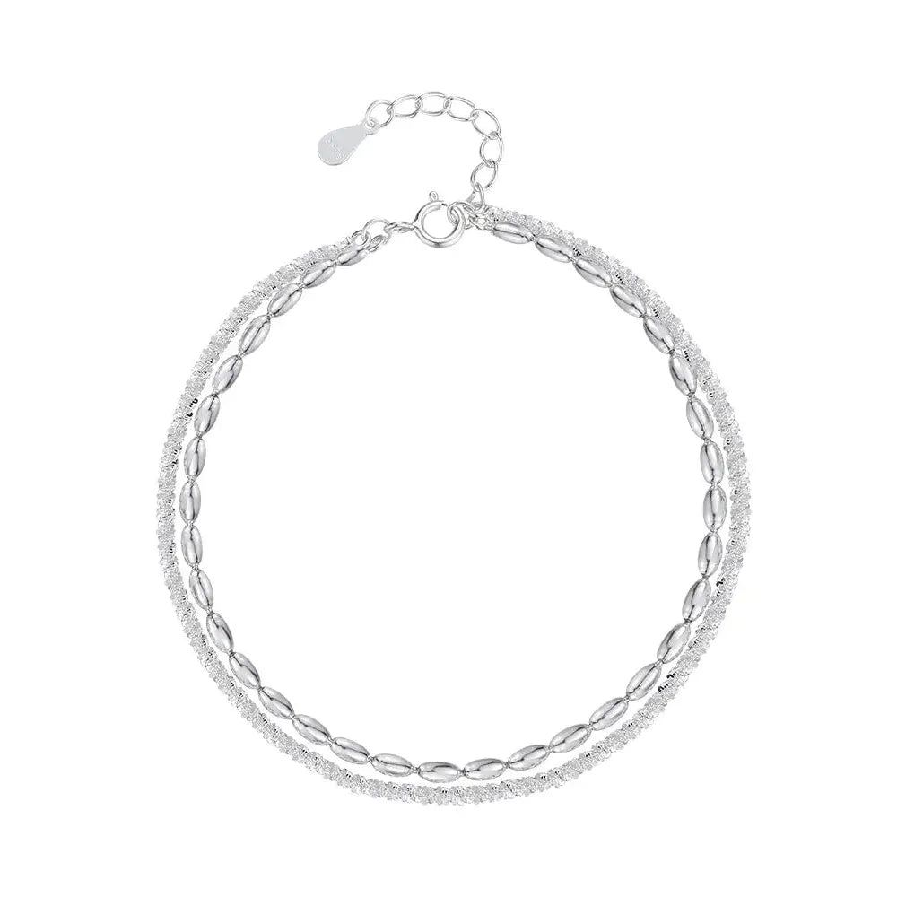 Pulseira luxuosa de prata brilhante de dupla camada