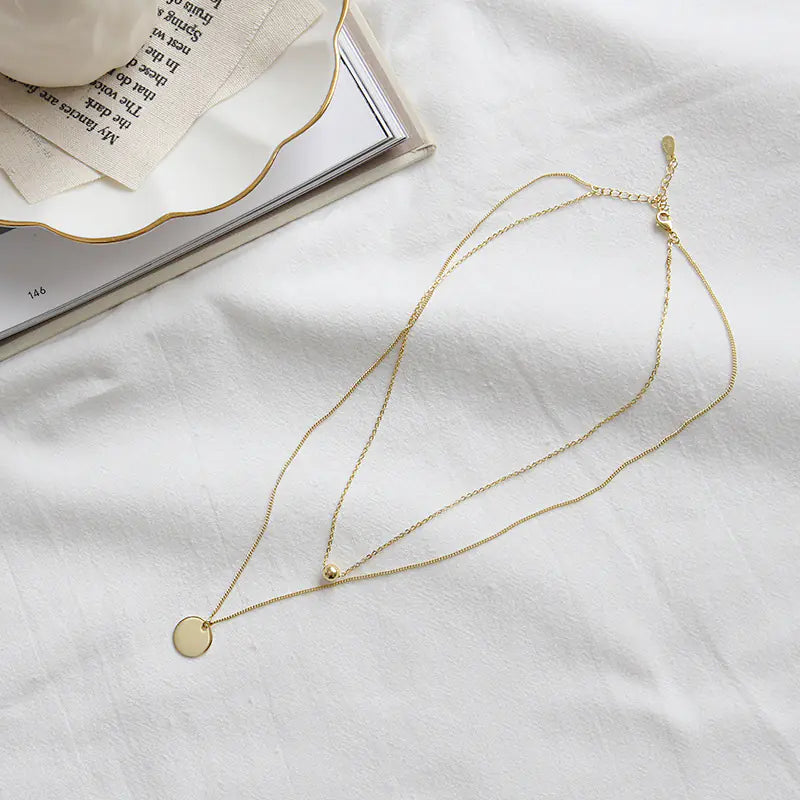 Colar com pingente geométrico de camada dupla em prata ou dourado