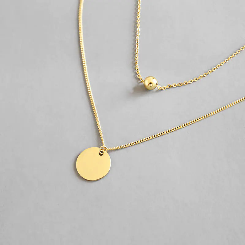Colar com pingente geométrico de camada dupla em prata ou dourado