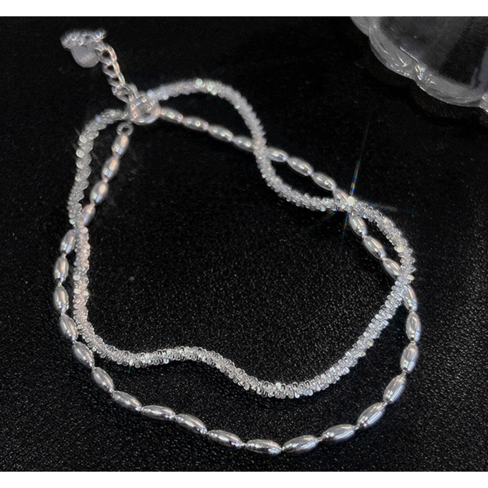Pulseira luxuosa de prata brilhante de dupla camada