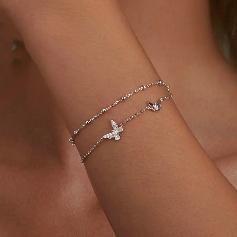 Pulseira borboleta de prata